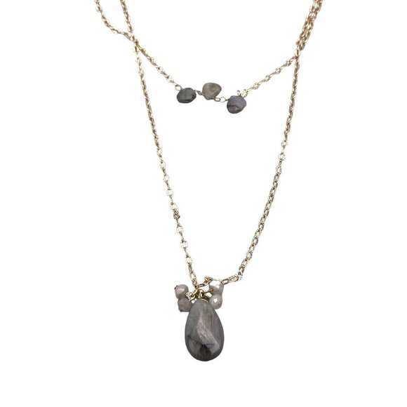 NWT Banana Republic Two-Tier Semi-Precious Stone Gold Tone Chain Necklace - Picture 1 of 7